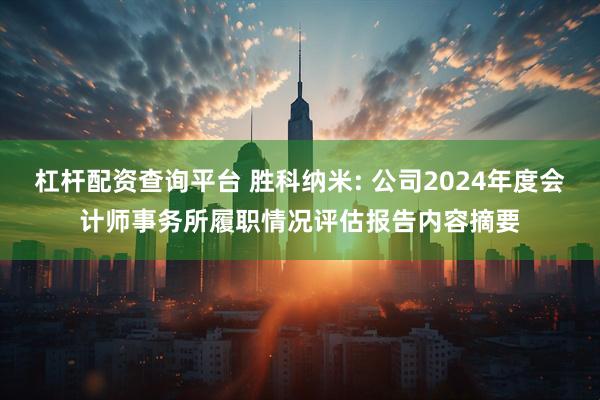 杠杆配资查询平台 胜科纳米: 公司2024年度会计师事务所履职情况评估报告内容摘要